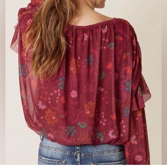 Free People Wildflower Honey Boho Prairie Blouse Stretch Festival Shirt Top Sz S - Picture 2 of 11